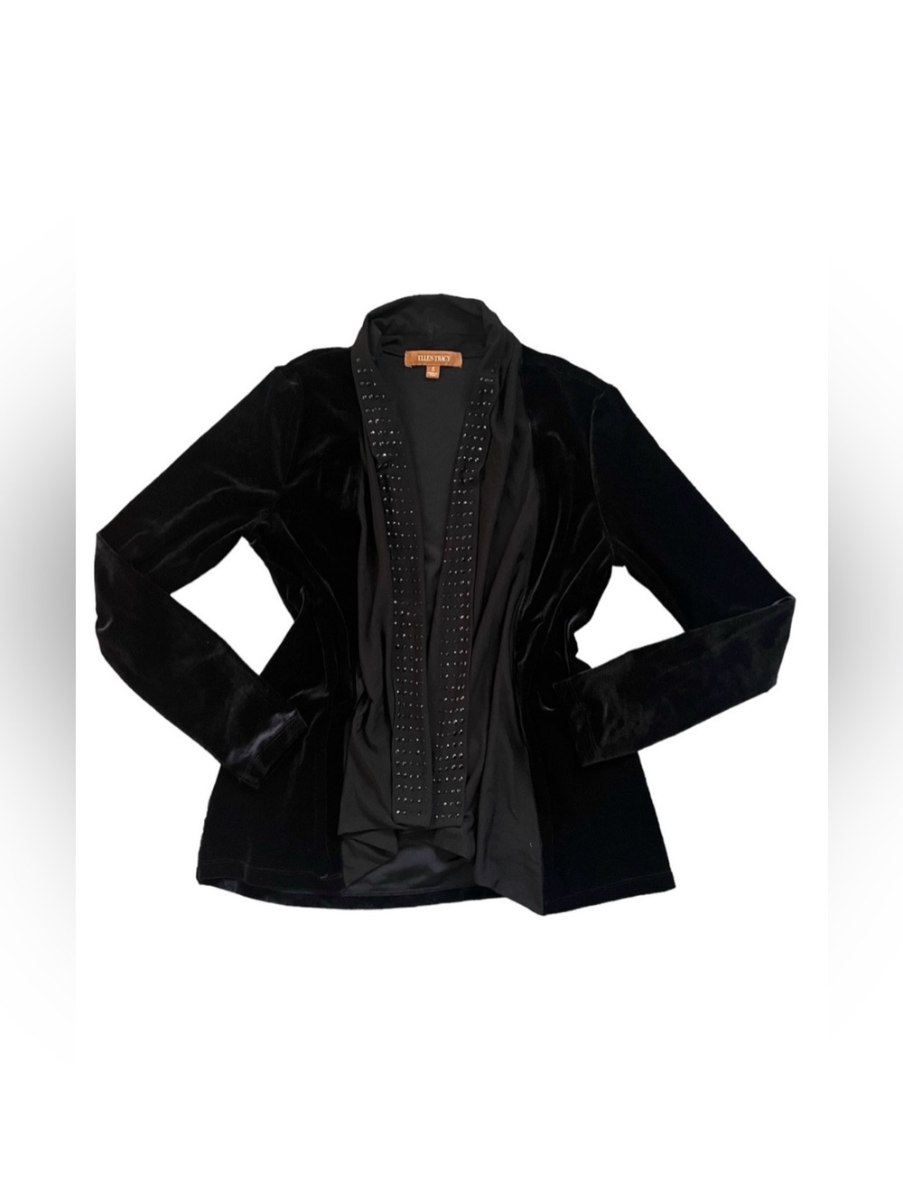 Ellen Tracy • Black Long Sleeve Open Front Sweater Cardigan Blouse Embellished